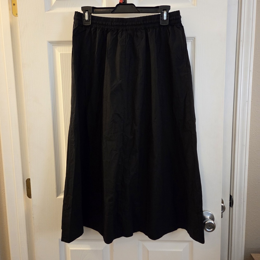 Ann Taylor Weekend sz SP black midi pullon skirt NWT 100% cotton casual everyday - Picture 4 of 10